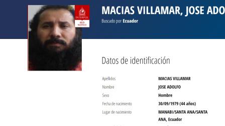 La ficha de José Adolfo Macías, alias 'Fito', fue publicada el 11 de julio por Interpol.