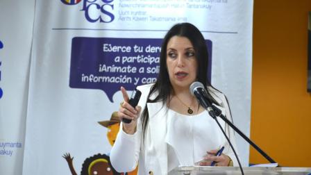 Christina Murillo en la exposición de su plan de trabajo para la Superintendencia de Economía Popular y Solidaria, el 22 de agosto de 2024.