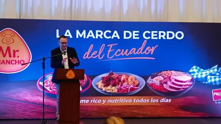 Manuel Salgado, gerente de Negocios de Cerdo, de Pronaca, en un evento en Quito, por su primera exportación a Vietnam, este 10 de septiembre de 2024.