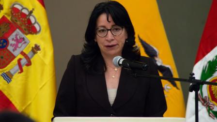 Solanda Goyes, vocal del Consejo de la Judicatura en una conferencia el 23 de abril de 2025.
