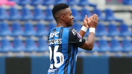 Juan Cazares celebrando su gol ante Libertad, 14 de junio de 2025.