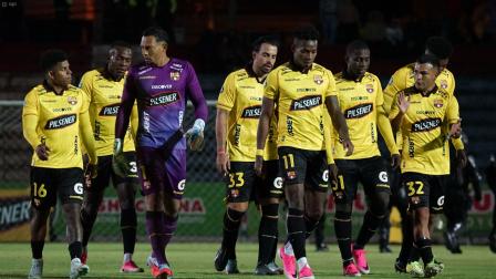 Los jugadores de Barcelona SC, tras el partido ante Mushuc Runa, el sábado 15 de agosto de 2026, por la LigaPro.