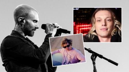 Composición gráfica que muestra a Adam Levine, vocalista de Maroon 5;  Beto Montenegro, de Rawayana; y al actor Jamie Campbell Bower (Vecna en Stranger Things).