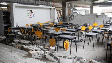 Fotografía que muestra las afectaciones de la Institución educativa Carrasquilla industrial visitada por la cantante Shakira este lunes, en Quibdó (Colombia).