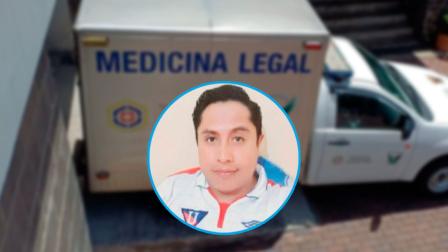 Composición fotográfica de un vehículo de Medicina Legal en Quito y una fotografía de Christian Beltrán.