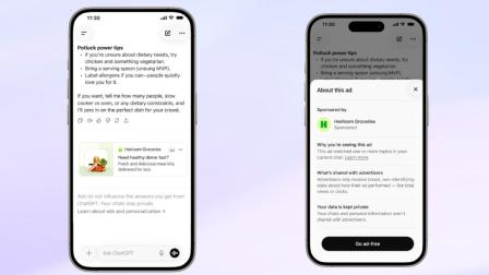 Imagen que muestra el mecanismo de anuncios en la plataforma ChatGPT, de OpenAI.
