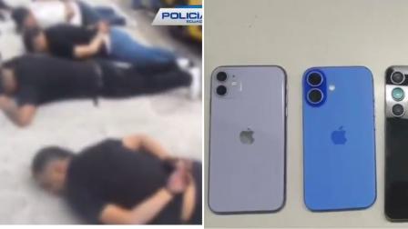 Composición fotográfica de los detenidos y los celulares decomisados en un operativo ejecutado este 20 de agosto de 2026 en Quito.