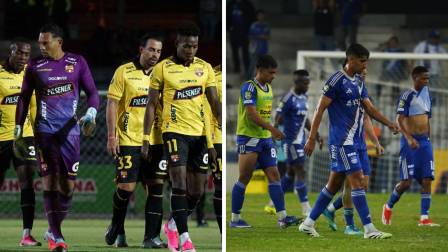 Jugadores de Barcelona SC y Emelec luego de sus respectivos partidos ante Mushuc Runa por la LigaPro 2026.