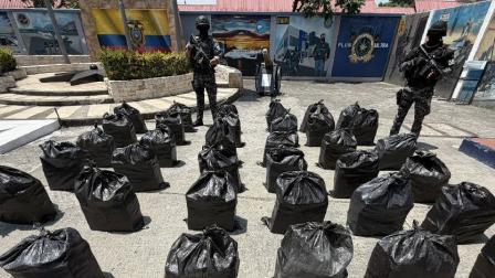 Droga incautada por la Policía Nacional de Ecuador en el puerto de Posorja el 21 de agosto de 2026.