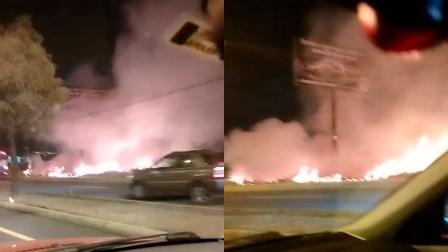 Incendio forestal en la Autopista General Rumiñahui, en el suroriente de Quito, este 24 de agosto de 2026.