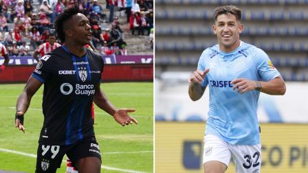 Djorkaeff Reasco, de Independiente del Valle, y Mauricio Alonso, de Universidad Católica.