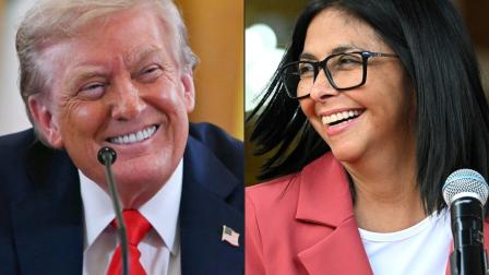 Esta combinación de imágenes, creada el 5 de marzo de 2026, muestra al presidente de Estados Unidos, Donald Trump y a la presidenta interina de Venezuela, Delcy Rodríguez.