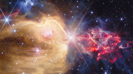 La nebulosa NGC 7129, conocida como Rosebud o “capullo de rosa”, aparece en una nueva imagen captada por el telescopio espacial James Webb.