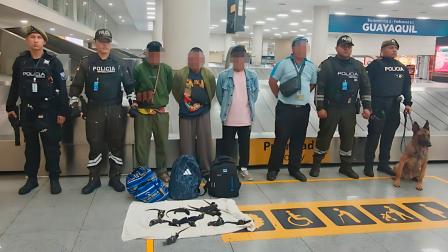 Extranjeros detenidos en Guayaquil por intentar sacar iguanas marinas de Galápagos, el 19 de mayo de 2026.