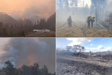 Voraces incendios continúan consumiendo miles de hectáreas en Quito, la mañana del 5 de septiembre. Los bomberos aún no han logrado controlar los incendios forestales en los sectores de Itulcachi, Nayón y Chilibulo, que comenzaron el día anterior.