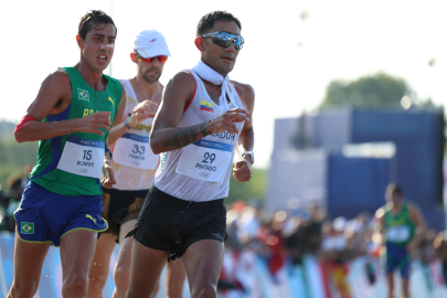 Daniel Pintado en la competencia de 20 kilómetros marcha en los Juegos Olímpicos, donde obtuvo el oro, el 1 de agosto de 2024.