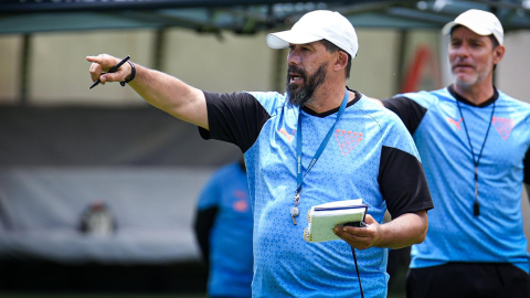 Pablo 'Vitamina' Sánchez, durante un entrenamiento de Liga de Quito, el 13 de septiembre de 2024.