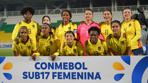 Jugadoras de la selección de Ecuador, durante un partido del Sudamericano Sub 17 Femenino, el 5 de mayo de 2025.