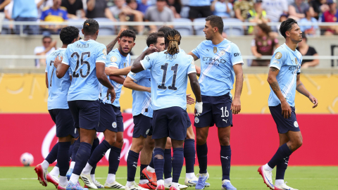 Los jugadores del Manchester City celebran un gol en el partido contra la Juventus, por el Mundial de Clubes, el 26 de junio de 2025.