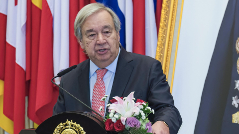 El secretario general de la ONU, António Guterres, pronuncia un discurso en Yakarta, 19 de octubre de 2026.