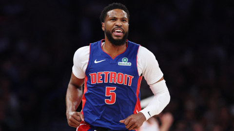 Malik Beasley, de los Pistons de Detroit, en un partido ante los New York Knicks, el 29 de abril de 2025.
