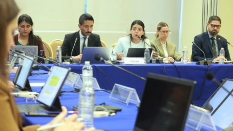 Los representantes del Estado ecuatoriano en la audiencia sobre independencia judicial ante la Comisión Interamericana de Derechos Humanos (CIDH), en Washington, el 28 de octubre de 2026.