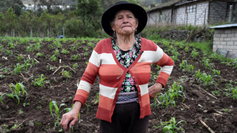 Angelina Altamirano, de 76 años, habla con Efe durante una entrevista el 3 de junio de 2019, en el caserío de Plazuela (Ecuador). 