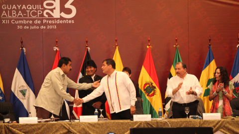 Foto Archivo. Rafael Correa durante la inauguración la XII Cumbre de Presidentes de la ALBA - TCP, en 2013 con los presidentes de Venezuela, Nicolás Maduro; Evo Morales, de Bolivia, y Daniel Ortega de Nicaragua.