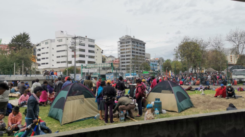 El movimiento indígena instalado en la Casa de la Cultura en Quito, el 8 de octubre de 2019.