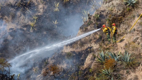 A los bomberos de Quito se sumarán hoy otros de cantones aledaños. También participa personal de las Fuerzas Armadas.