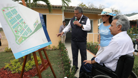 El presidente Lenín Moreno durante el lanzamiento del proyecto de vivienda popular ‘Guayaquil de mis Amores’, parte del plan 'Casa para Todos', el 24 de julio del 2019.