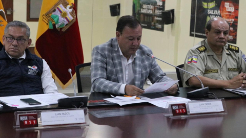 Este 25 de febrero, Juan Zapata, director general del ECU 911,  durante una rueda de prensa.