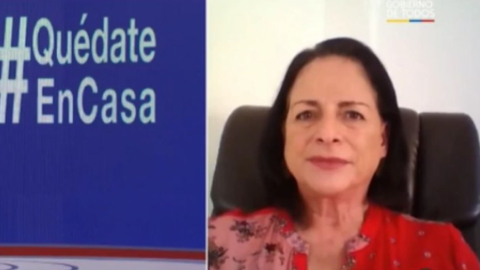 Imagen de la ministra de Educación, Monserrat Creamer, durante una rueda de prensa virtual, el 28 de marzo de 2020. 