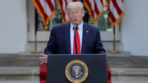 Donald Trump, presidente de los Estados Unidos, en una rueda de prensa en la Casa Blanca el lunes 27 de abril de 2020.