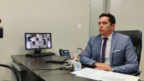 El presidente de EMCO, Marco Ávila, durante un conversatorio con medios de comunicación. 