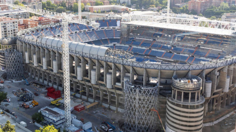 Una vista aérea del Santiago Bernabéu, el jueves 11 de junio, en Madrid.