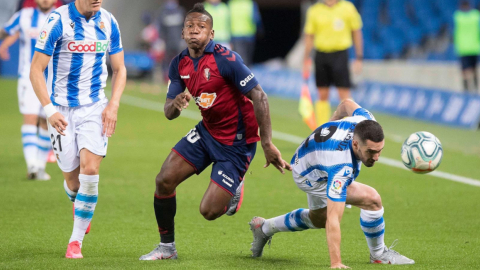 Pervis Estupiñán fue uno de los jugadores más destacados del Osasuna, en el empate ante la Real Sociedad, en el partido jugado el domingo 14 de junio de 2020.