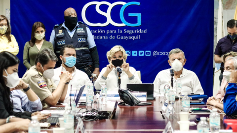 Reunión de COE cantonal de Guayaquil, en las instalaciones de la CSCG, el 30 de junio de 2020.