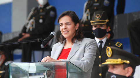 La ministra de Gobierno, María Paula Romo, en una ceremonia policial el 13 de junio de 2020.