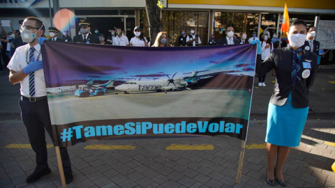 Trabajadores de Tame protestaron en contra de la liquidación de la aerolínea, 22 de mayo de 2020.