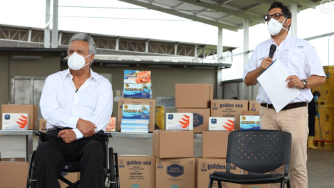 El presidente Lenín Moreno y el ministro Iván Ontaneda este 13 de julio de 2020 durante la visita a Santa Priscila.