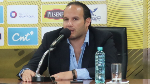 Francisco Egas, presidente de la FEF, durante una rueda de prensa en Quito, el 7 de noviembre de 2019.