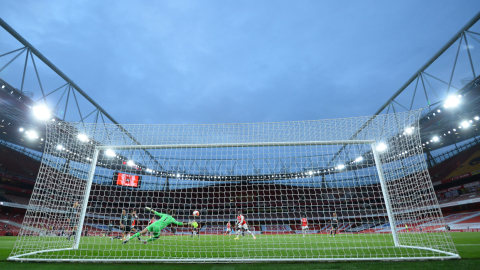 Vista del estadio Emirates, el 15 de julio de 2020, en el partido entre Arsenal y Liverpool.