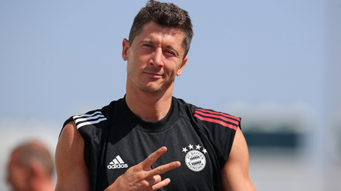 El delantero polaco del Bayern, Robert Lewandowski, después de un entrenamiento el 7 de agosto de 2020.