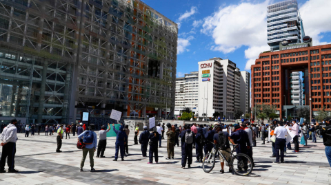 Proveedores del Estado hicieron un plantón el 7 de agosto de 2020 en Quito exigiendo el pago de sus deudas. 