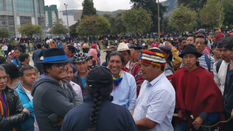 El 8 de octubre de 2019 los líderes indígenas Jaime Vargas y Yaku Pérez se encontraban en El Arbolito, previo a las manifestaciones del día.