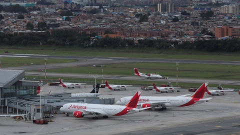 Una vista aérea del Aeropuerto Internacional El Dorado, en Bogotá, Colombia, en medio del brote de la enfermedad del Covid-19 el 7 de abril de 2020.