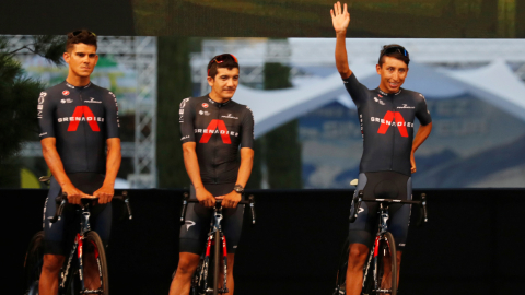 Egan Bernal y Richard Carapaz, durante la ceremonia de apertura del Tour de Francia, el 27 de agosto de 2020, en Niza.