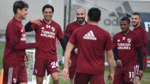 Los jugadores del conjunto argentino en su entrenamiento del jueves 27 de agosto.