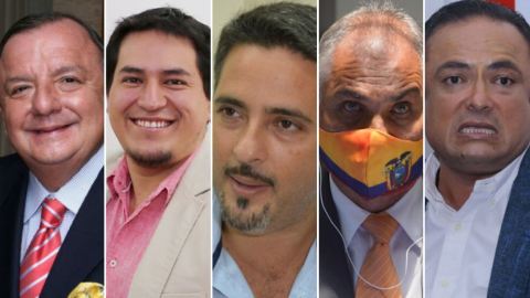 Álvaro Noboa, Andrés Arauz, Esteban Quirola, Fabricio Correa y Paúl Carrasco, los candidatos de los cinco movimientos en peligro de desaparecer.